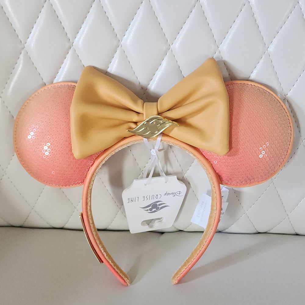 Disney Loungefly Peach and Gold Sequin Headband Ears